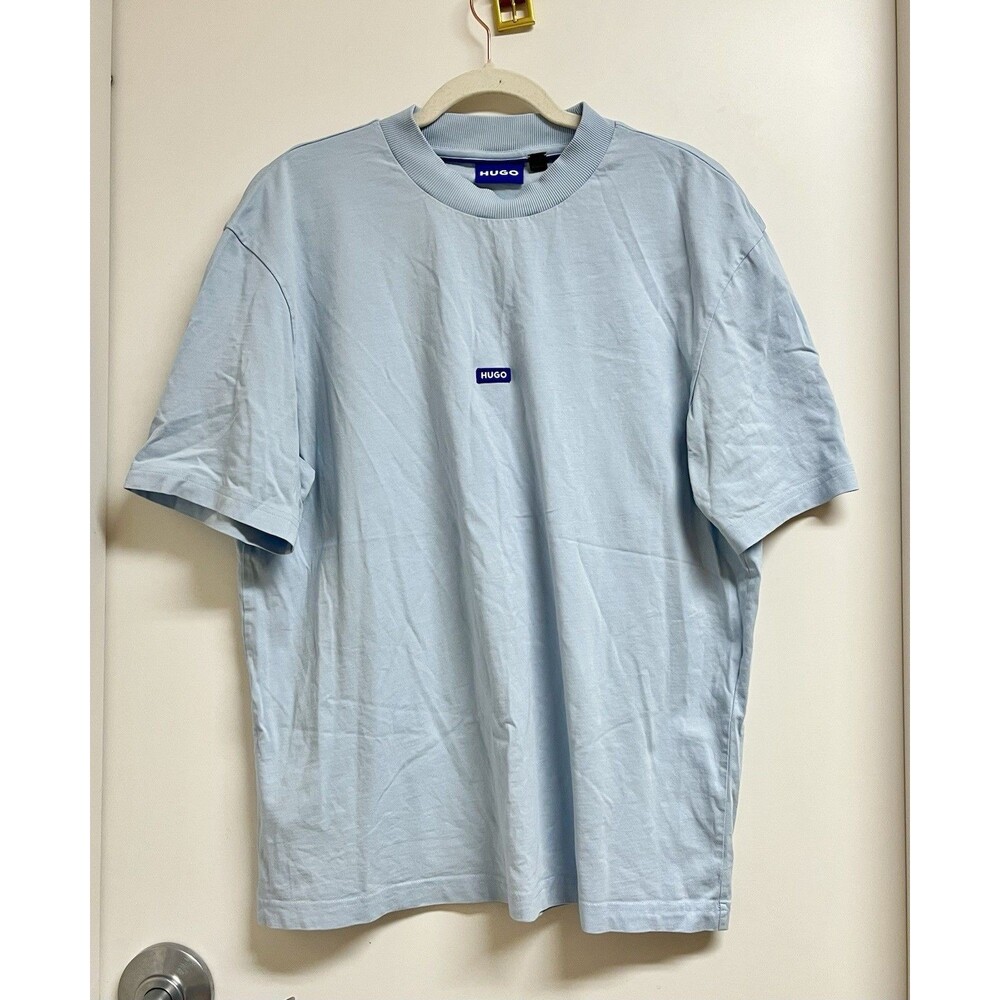 Hugo Boss T-Shirt Mens XL Mini Logo Patch Sky Blue Casual Tee